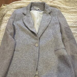 Lola Women's Silver Blazer Jacket Sz 8 Stretch Knit Sleeve Lame Jacket Blazer